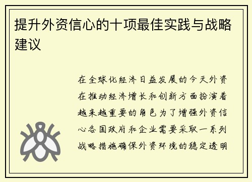 提升外资信心的十项最佳实践与战略建议