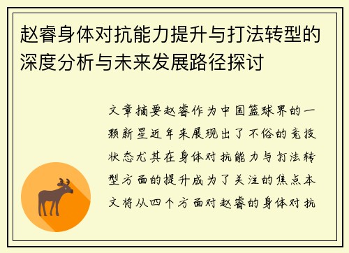 赵睿身体对抗能力提升与打法转型的深度分析与未来发展路径探讨